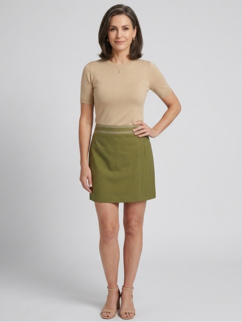 Linda Allard Ellen Tracy Olive Green Tailored Pencil Skirt 14